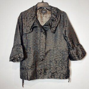 Luii Leopard Print Jacket M Women’s Brown 3/4 Sleeve Full Zip Lined‎ Pockets Tie
